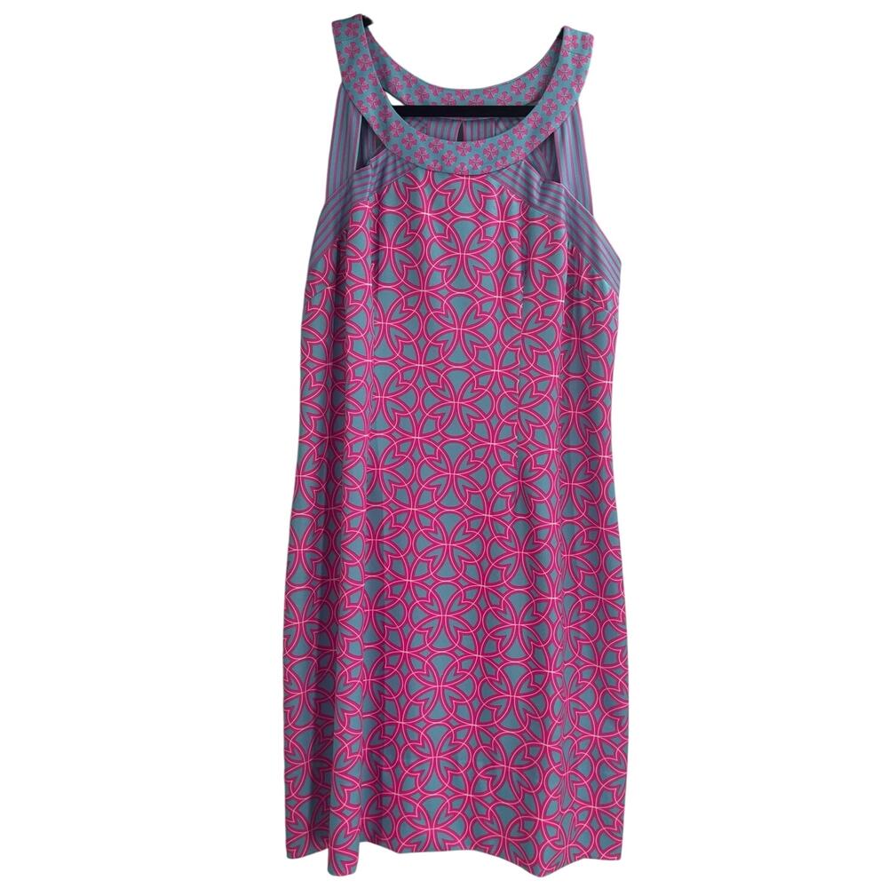 Gretchen Scott Isosceles Jersey Halter Dress Geometric Pink Purple Resort Large